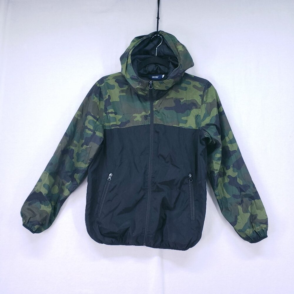 Univibe Boys Black Long Sleeve Full Zip Pockets Camouflage Green Jacket Size XL